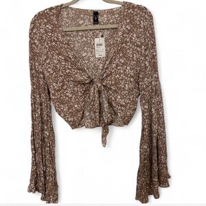 Windsor Floral Brown Bell Sleeve Blouse
